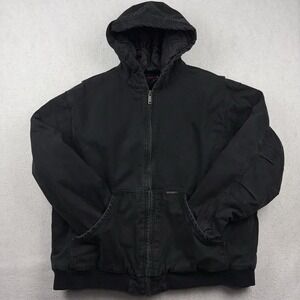 Wolverine Work Wear Jacket Men's XXL Canvas Hooded Lined Black Distressed